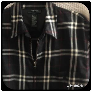 Lauren Ralph Lauren, charcoal/black/white/red, zip front flannel shirt. Sz 2X